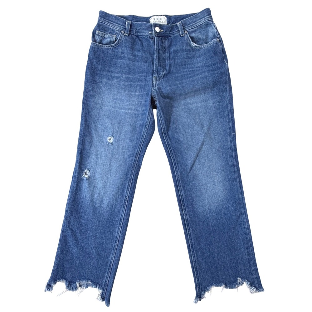 Straight Leg Jeans We The Free People Womens 28 Blue Distressed Raw Hem Relaxed